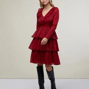 Rachel Parcell Ruffle Tiered Midi Dress Deep Red